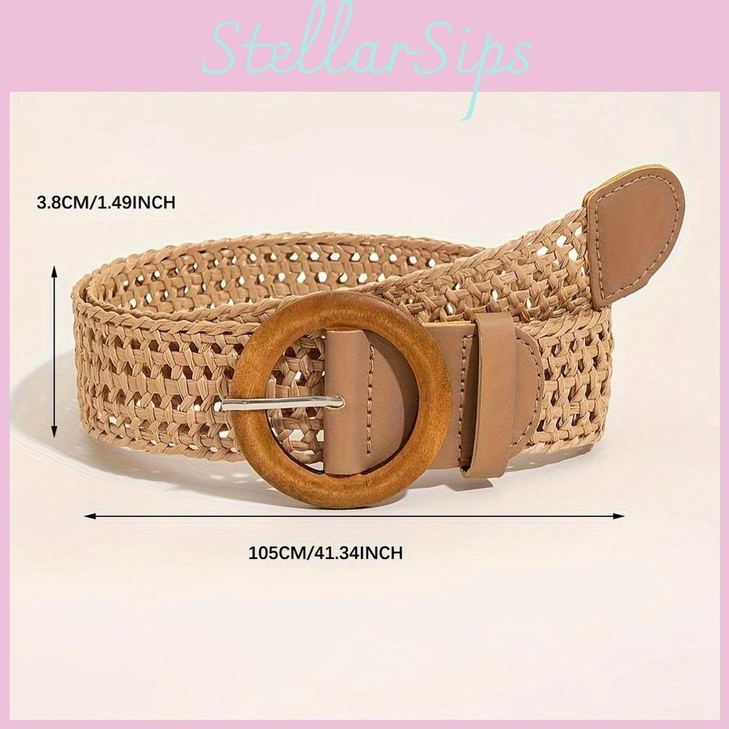 Woven Bohemian Cotton Linen Belt With Round Buckle For Women Accessories Dress