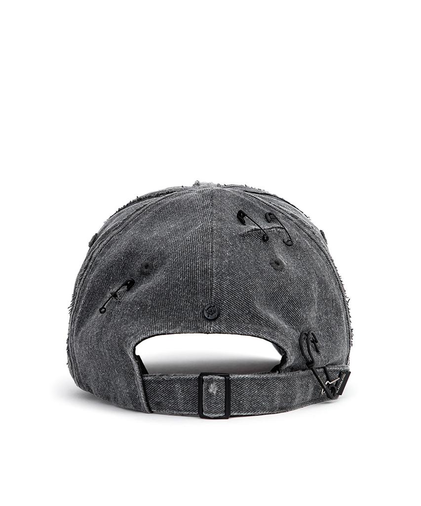 BLACKBLOND Vividi Cross Damage Custom Denim Cap (Dark Gray)