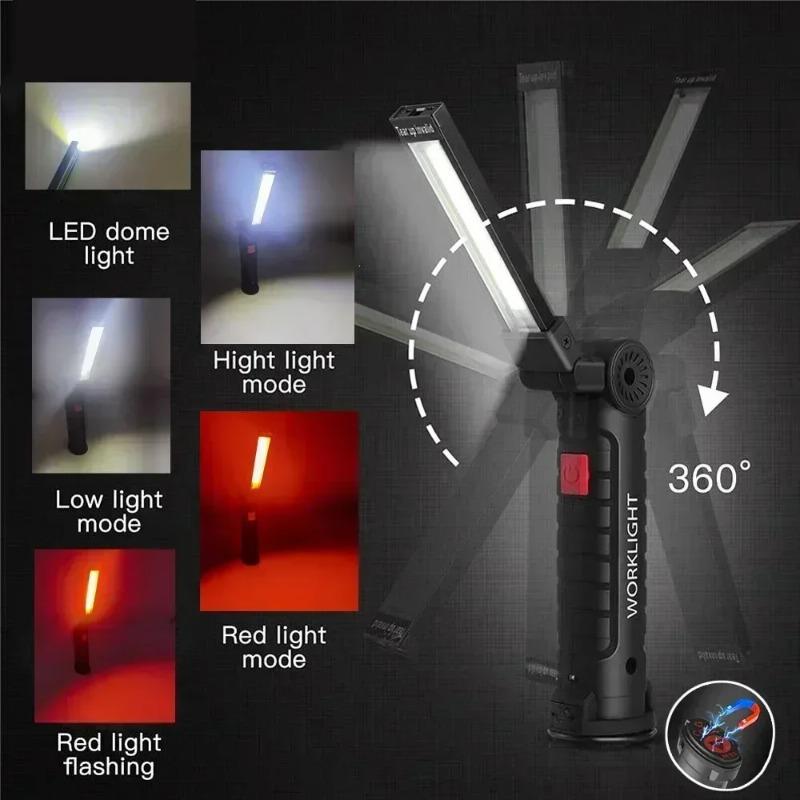 Multifunctional Folding Work Light Portable Camping Type-C Rechargeable Flashlight Built-in Battery Magnetic Lamp for Outdoor Repair Emergency Use