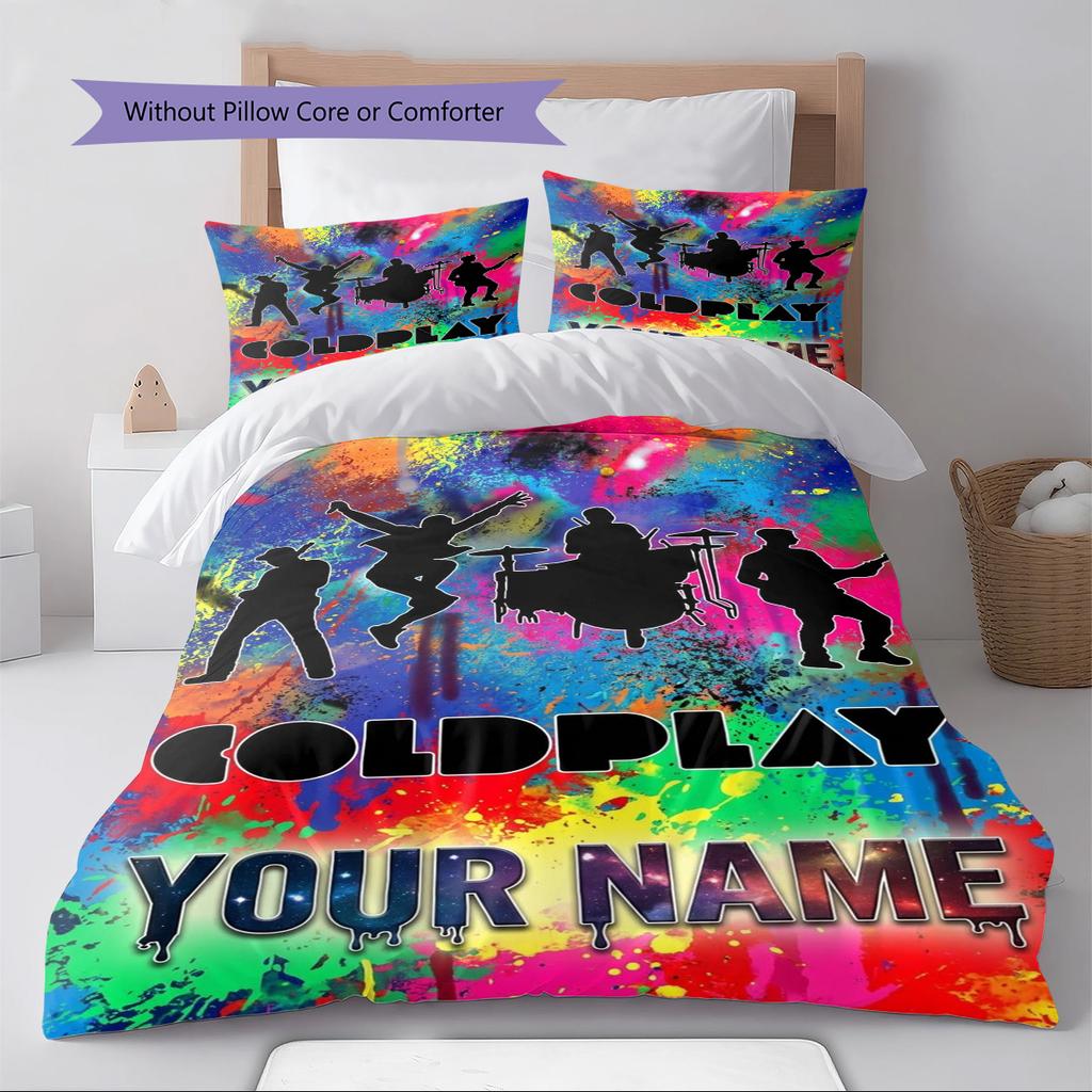 Name Custom Coldplay Band Pattern Bedding Set Quilt Cover Pillowcase Home Decor Gift (1 * duvet cover + 2 * pillowcase, without core)