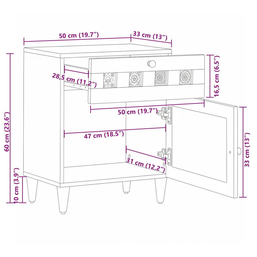 Nightstand Natural 50 x 33 x 60 cm Solid Mango Wood