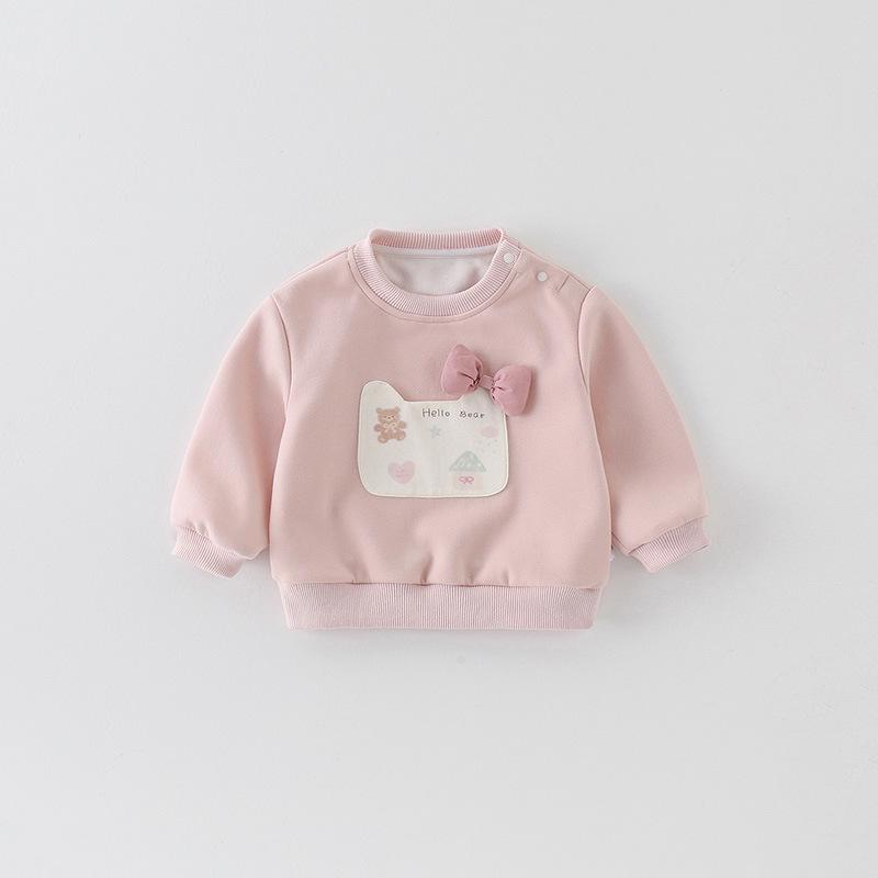 Spring 2026 Girls' Cartoon Hoodie: Cute, Versatile Infant Baby Pullover with Long Sleeves - Class A