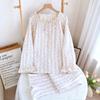 New Women's Pajamas Spring and Autumn Cotton Double-layer Gauze Flower Long-sleeved Sweet Floral Thin Loungewear Set