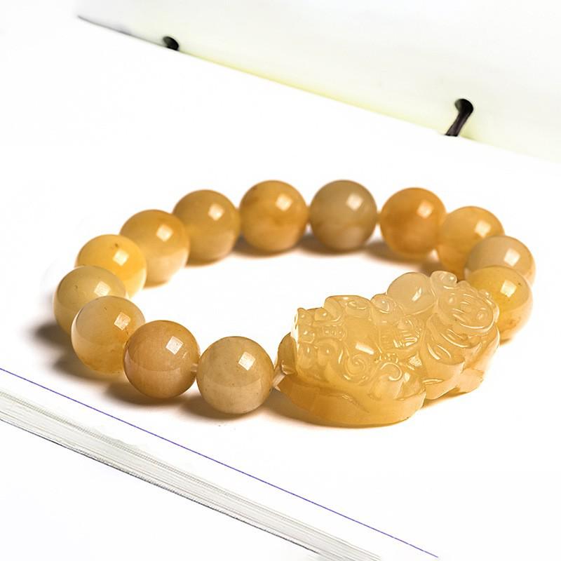 Natural Xinjiang Golden Silk Jade Pixiu Bracelet - Gobi Yellow Jade Protector