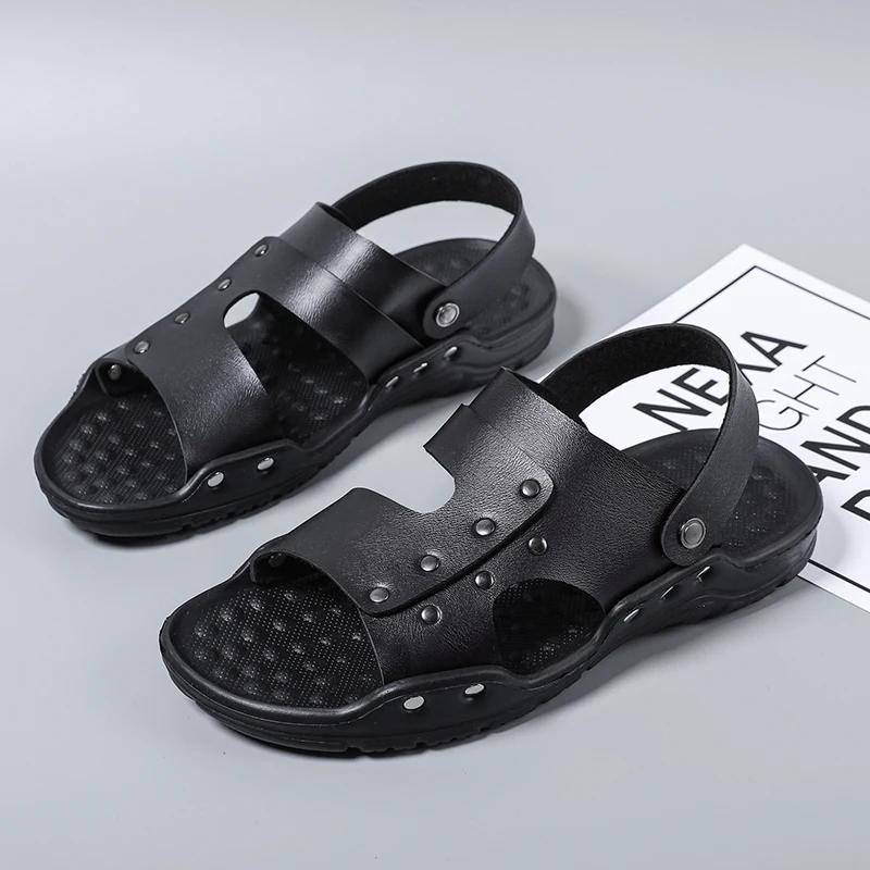Summer Sandals for Men Outdoor Casual Sport Slippers PU Leather Non-slip Breathable Roman Shoes Beach Flip-Flop Garden Shoes