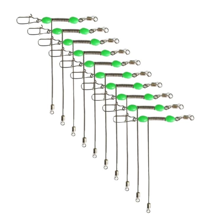 10 stycken rostfritt stål 3-vägs T-formade svivel med lysande pärlor, T-formade fiskelinafästen för balanserade tackel