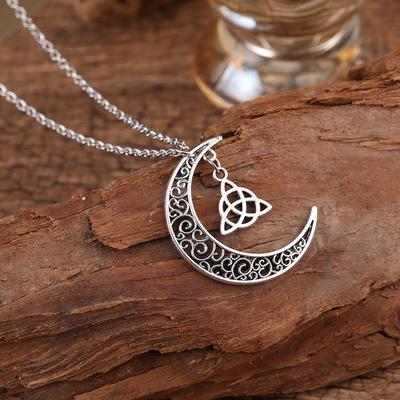 Fashion Silver Color Crescent Moon Irish Celtics Triquetra Knot Pendant Necklace Amulet for Women Men Supernatural Jewelry CLE