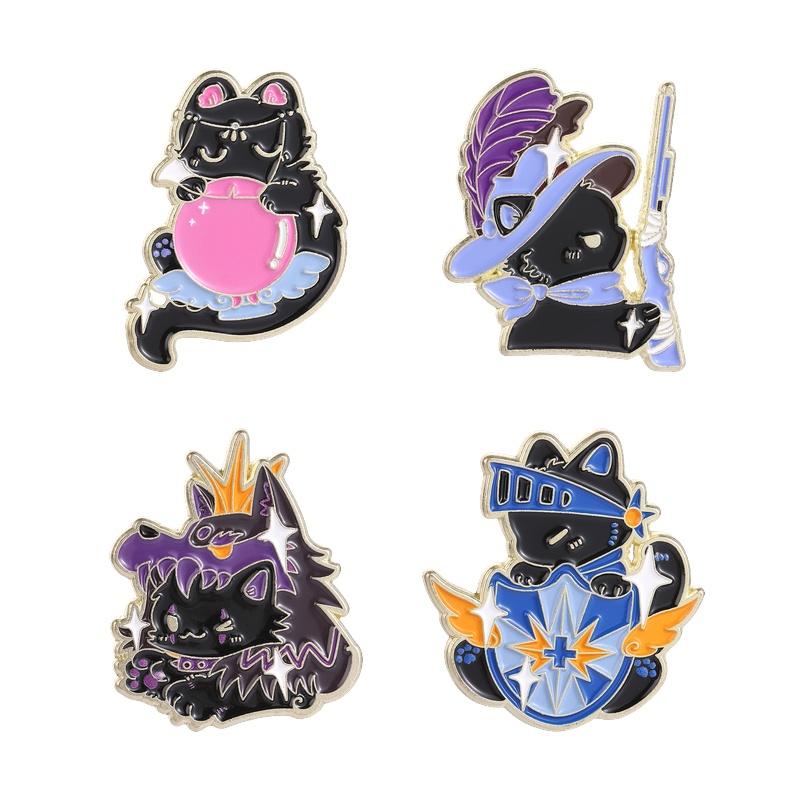 Xiaomi Cosplay Card Reasoning Game & Black Cat Enamel Pin Punk Demon Witch Cat Knight Shield Black Cat Brooch Lapel Bag Badges Jewelry
