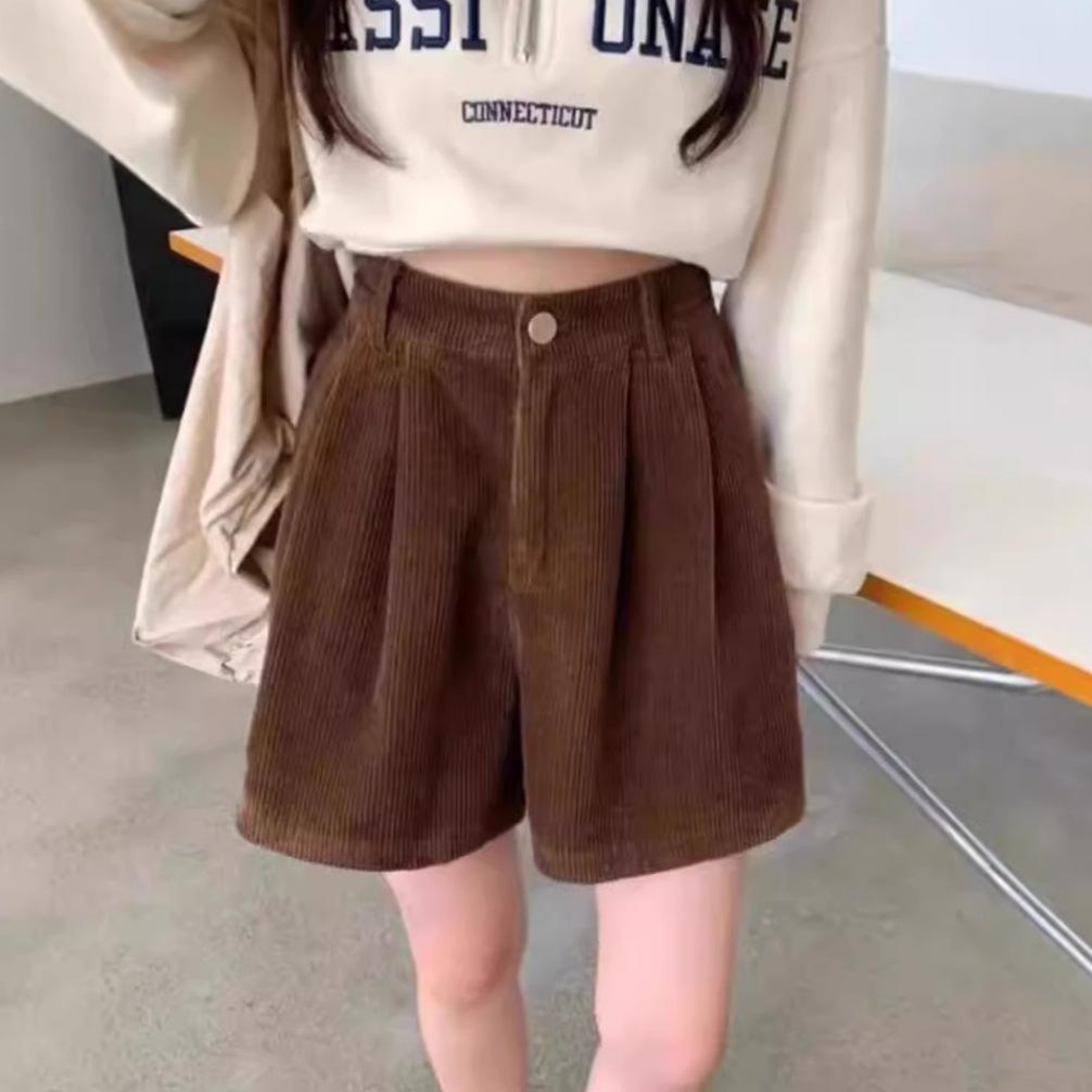 

Women s High Waist A-Line Corduroy Shorts, Coffee Color, Wide Leg, Petite Fit, Autumn 2024 Collection. L абрикосовий