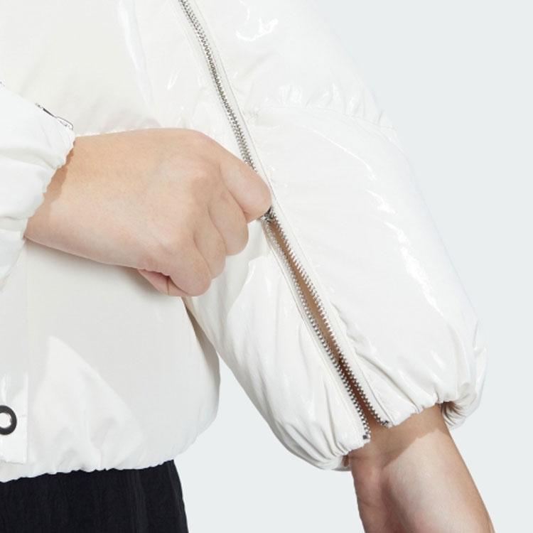 Adidas Oryginalna kurtka puchowa damska w jednolitym kolorze, błyszcząca, luźna, ciepła, z długim rękawem, 600 cuin, odzież wierzchnia, biała IU4798