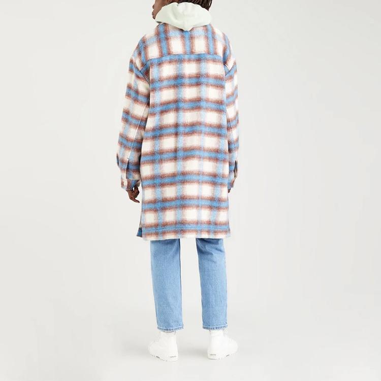 Levis Selma Shirt Jacket Casual Plaid Mid-Length Lapel Coat Women coats Blue A0716-0000