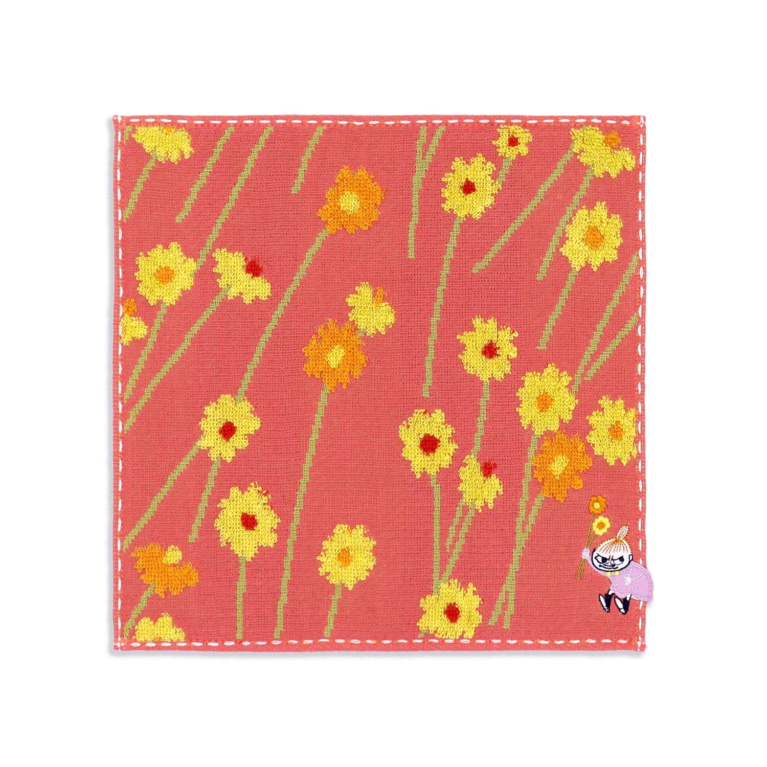 MOOMIN Little My Picking Flowers Towel Little My Gauze Fluffy 25 x 25 cm Handkerchief, Red, Flower, Pile, Cotton, 47-0410080, Approx.