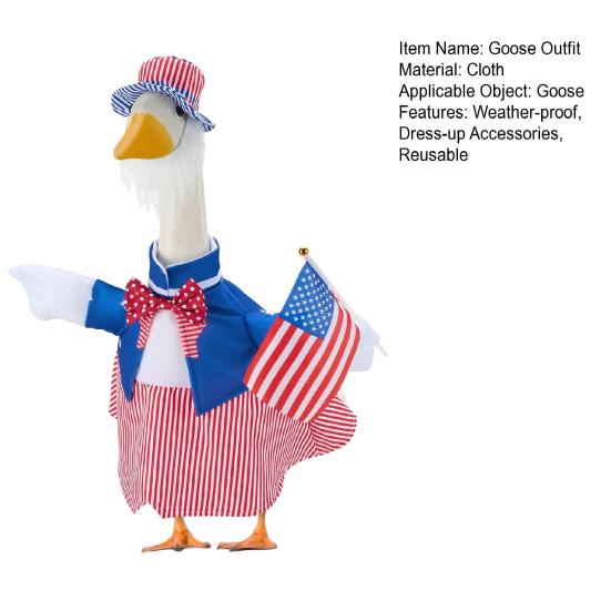 1 sada Oblečení pro zahradní husu ke Dni nezávislosti 4. července Festival Vlastenecká venkovní zahradní párty Dekorace sochy husy Oblečení pro převlečení