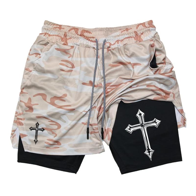 Kreuz Christlich Gott Jesus Camouflage Muay Thai Kickboxen MMA Shorts Herren Damen Unisex Doppellagig Schnelltrocknend Training Sport Fitnessstudio Workout