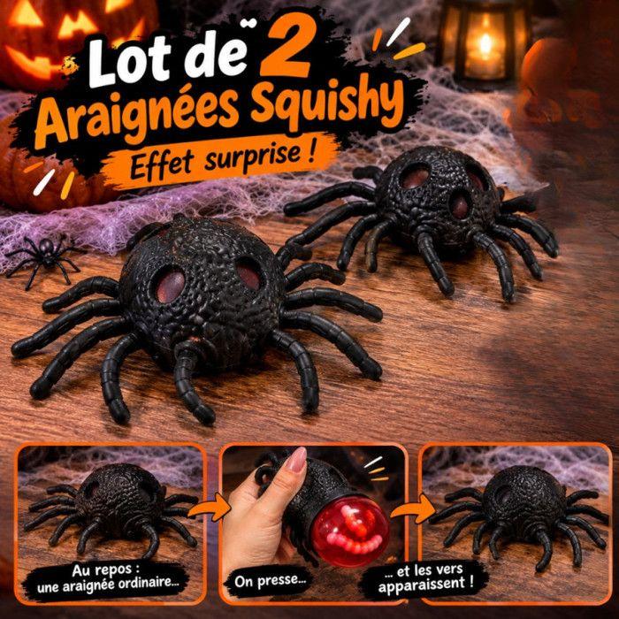 Lot de 2 Araignées Squishy - BG INTERNATIONAL - Lot de 2 Araignées Squishy 13 cm - Noir - Effet surprise - Anti-stress sensoriel