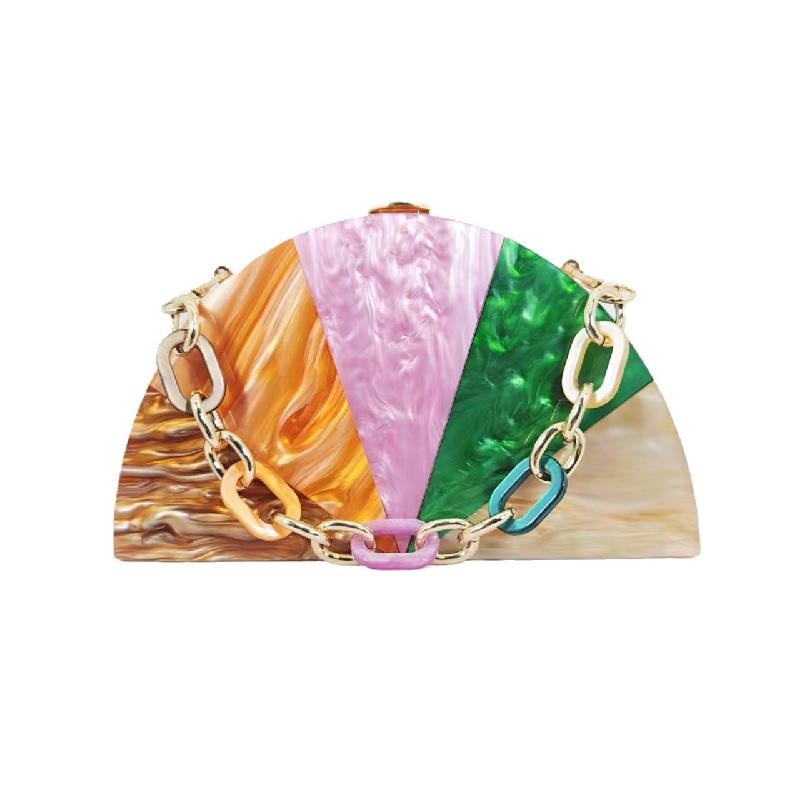 

Evening Bag Fashion Contrast Color Patchwork New Wedding Party Semi-circular Acrylic Clutch Crossbody Bags Luxury Designer Purse 22x12x4.5cm