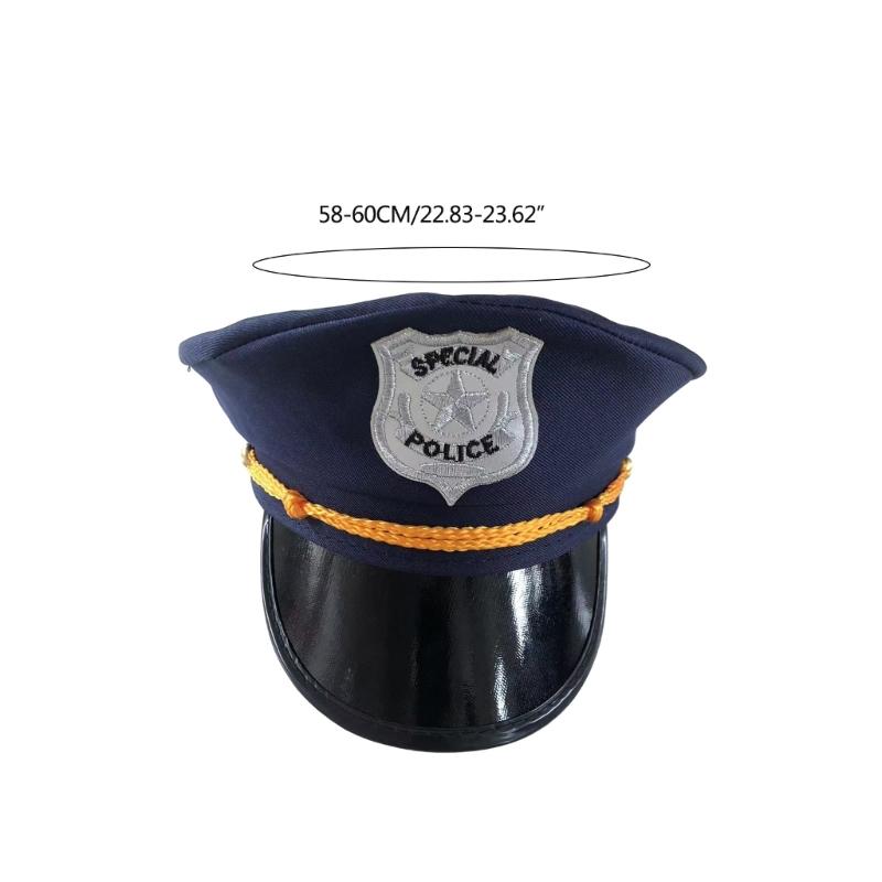 Chapeau de policier adulte avec badges brodés Chapeau militaire Fête d'Halloween Cosplay Chapeau de policier Voyage Prise de photo Chapeau adulte