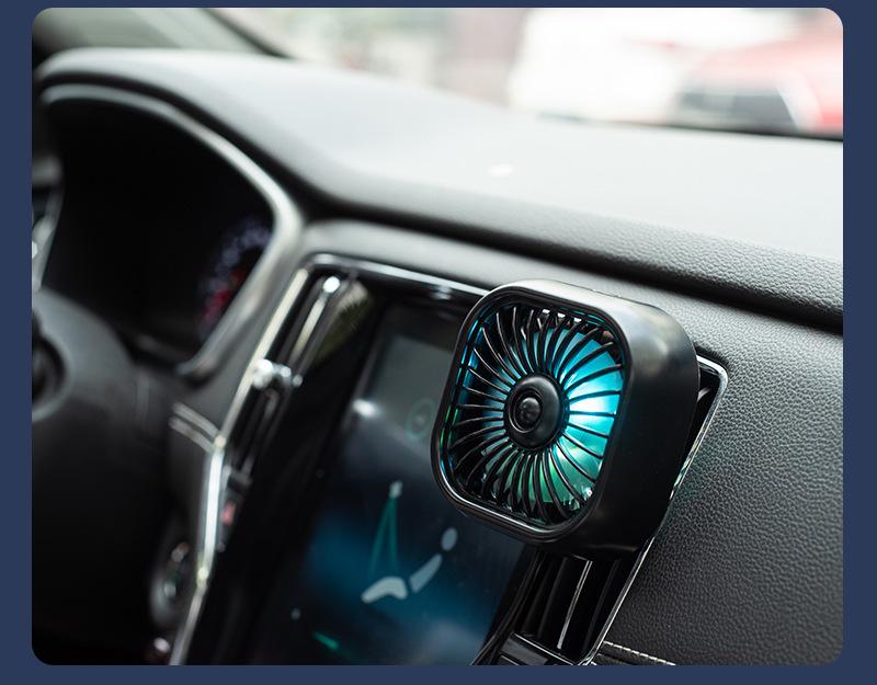 USB Electric Car Fan with Atmosphere Light - Multi-Color Vent Clip with Strong Wind