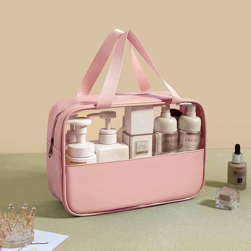 New PVC Makeup Bag - Semi-Transparent Waterproof Travel Toiletry Bag Large Capacity Pouch for Bathroom Essentials & on-the-Go