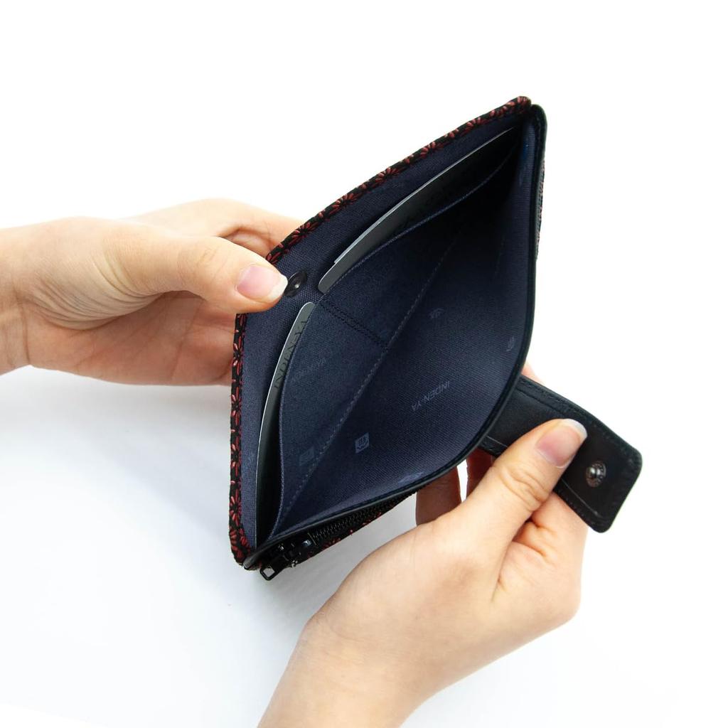 [Inden-ya] Inden Wallet, Billfold, Long Wallet, Coin Pocket, Deerskin, Lacquered, Crafts, No. 2107 ([21-017] Black with Red Lacquer, Diamond and