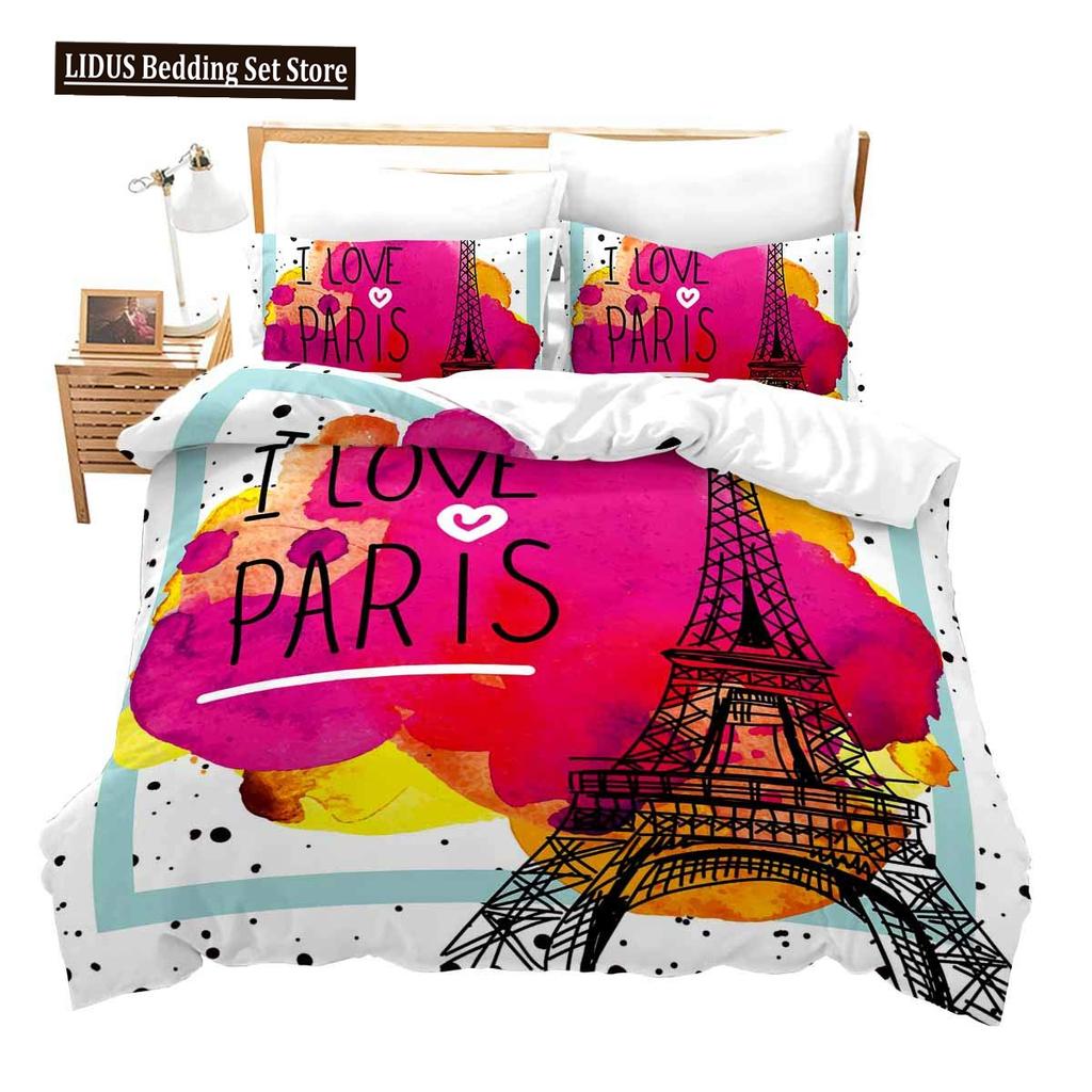 Eiffel Tower Duvet Cover Paris Tower Red Car Bedding French Style Home Decoration Grey Cityscape French Romantic Gift For Women