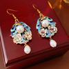 Flower Vintage Earrings Pearl Pendant Chinese Style Earrings Fashion Cloisonne Drop Earrings  Hanfu