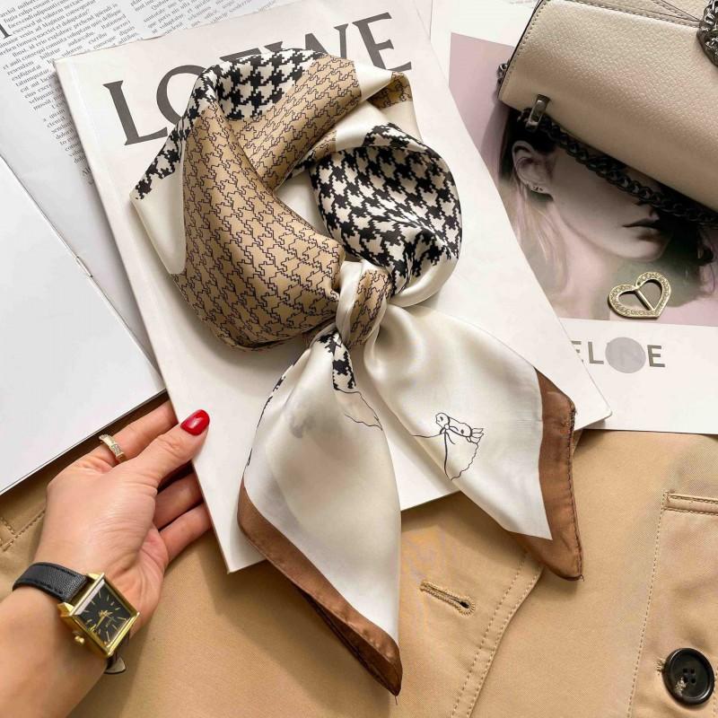 Elegant Silk-Like Square Scarf Women Korean Style Print Neck Lightweight 70x70cm Nylon Fashion Accessory