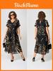 Polyester Abstrakt bedrucktes V-Ausschnitt A-Linien Kleid für elegante Bürokleidung