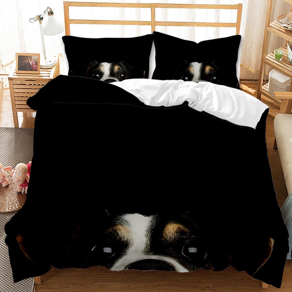 Cute Animal Dog Pattern Print Quilt Cover Pillowcase 3D Digital Printing Three-Piece Set