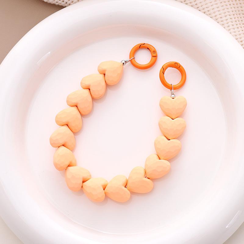 Touch Paint Cut Peach Heart Beaded Phone Chain Hanging Chain Phone Case Carrying Chain