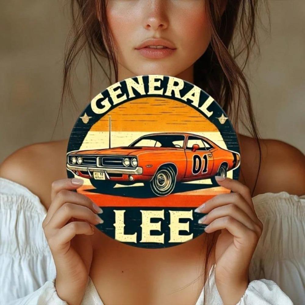 General Lee Vintage Metal Wall Art Tin Sign 8x8 Inch Retro Home Decor Dukes of Hazzard