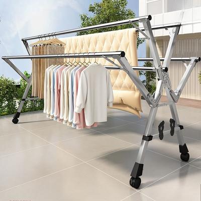 Stainless Steel Clothes Drying Rack Household Foldable Clothes Hanger Rack Balcony 5 Pole Extendable Clothes Drying Tool