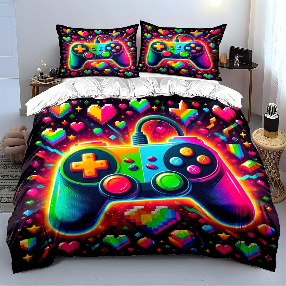 Colorful Gaming Controller Set Bedding Duvet Cover Set Duvet Cover Pillowcases (1 * Duvet Cover 2 * Pillowcases, without duvet insert)