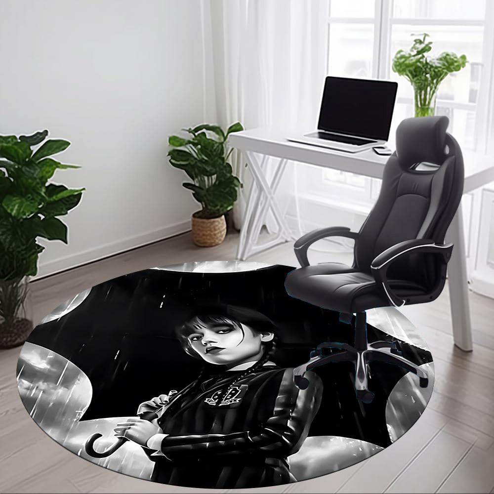 1PC Wednesday Addams Office Round Rug - Perfect for Office or Study Decor, Non-Slip Backing, Decorative Floor Mat Yy250916062