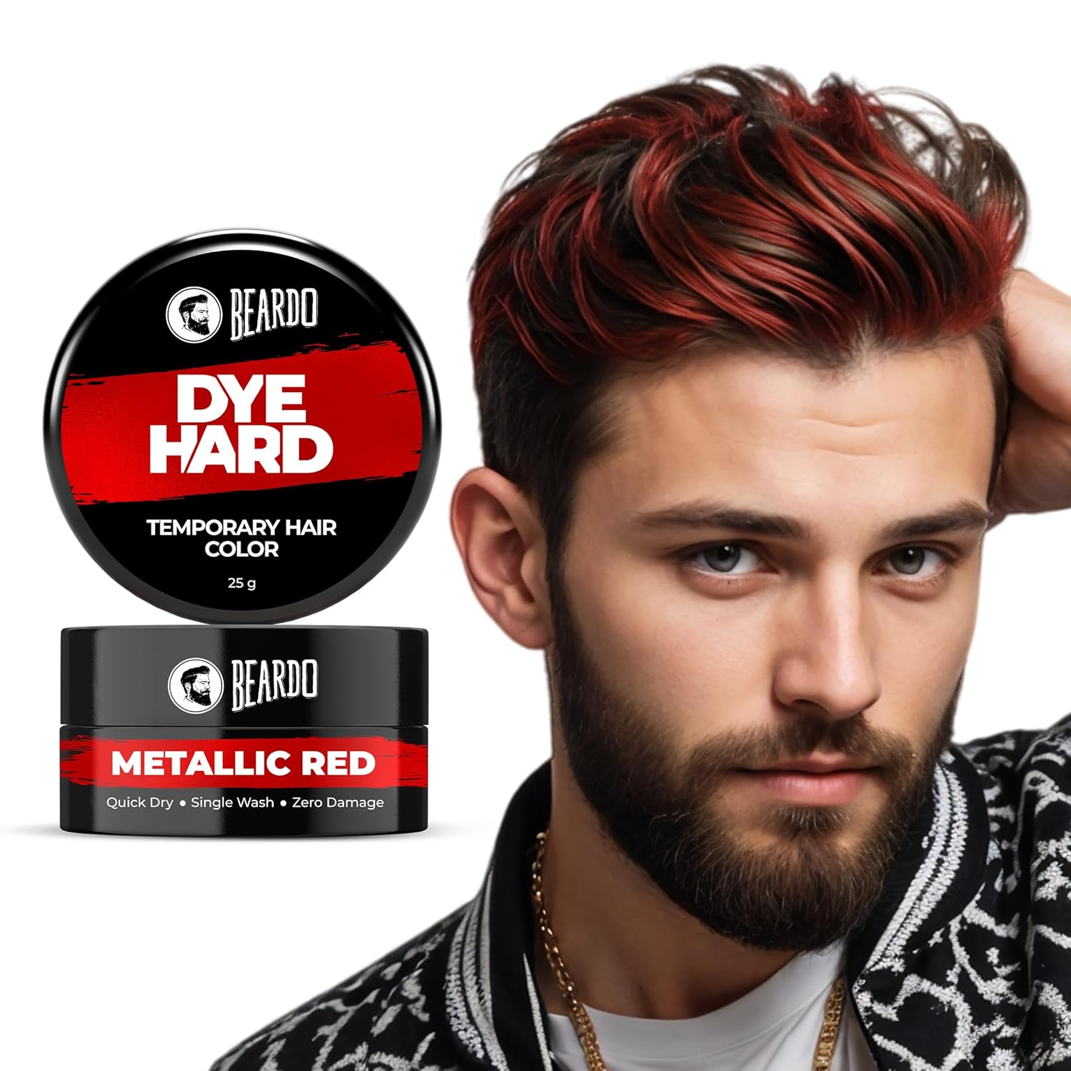 

Beardo Dye Hard Temporary Hair Color 25g Metallic Red For Men 1-Day Wash DIY Instant Hair Makeup