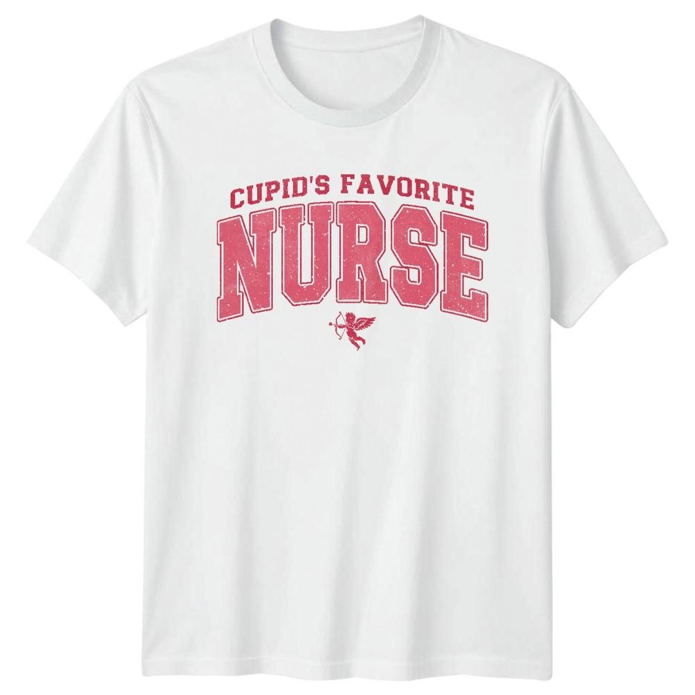 Cupids Favorite Nurse Nursing Profession Unisexs Unisexs Graphic Tee Valentines Day S