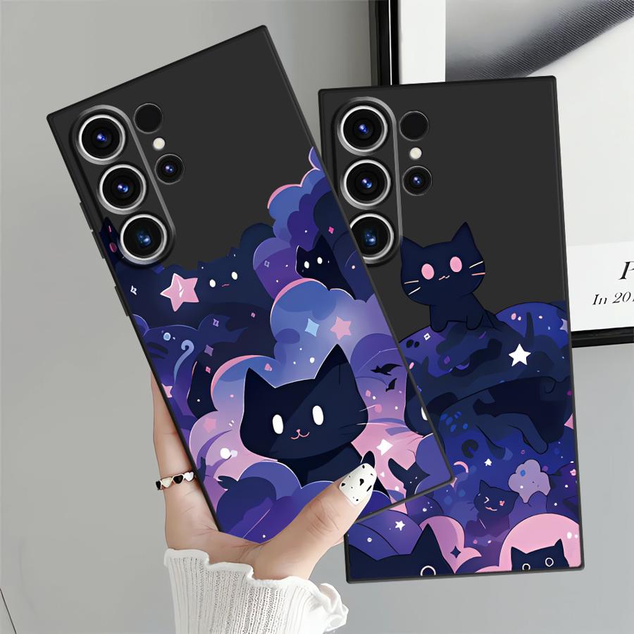 Black Cat Starry Night Funda Phone Cover Case for Samsung Galaxy S25 S24 Plus S26 S23 S10 S9 S21 FE Note 20 8 9 10 S20 Ultra
