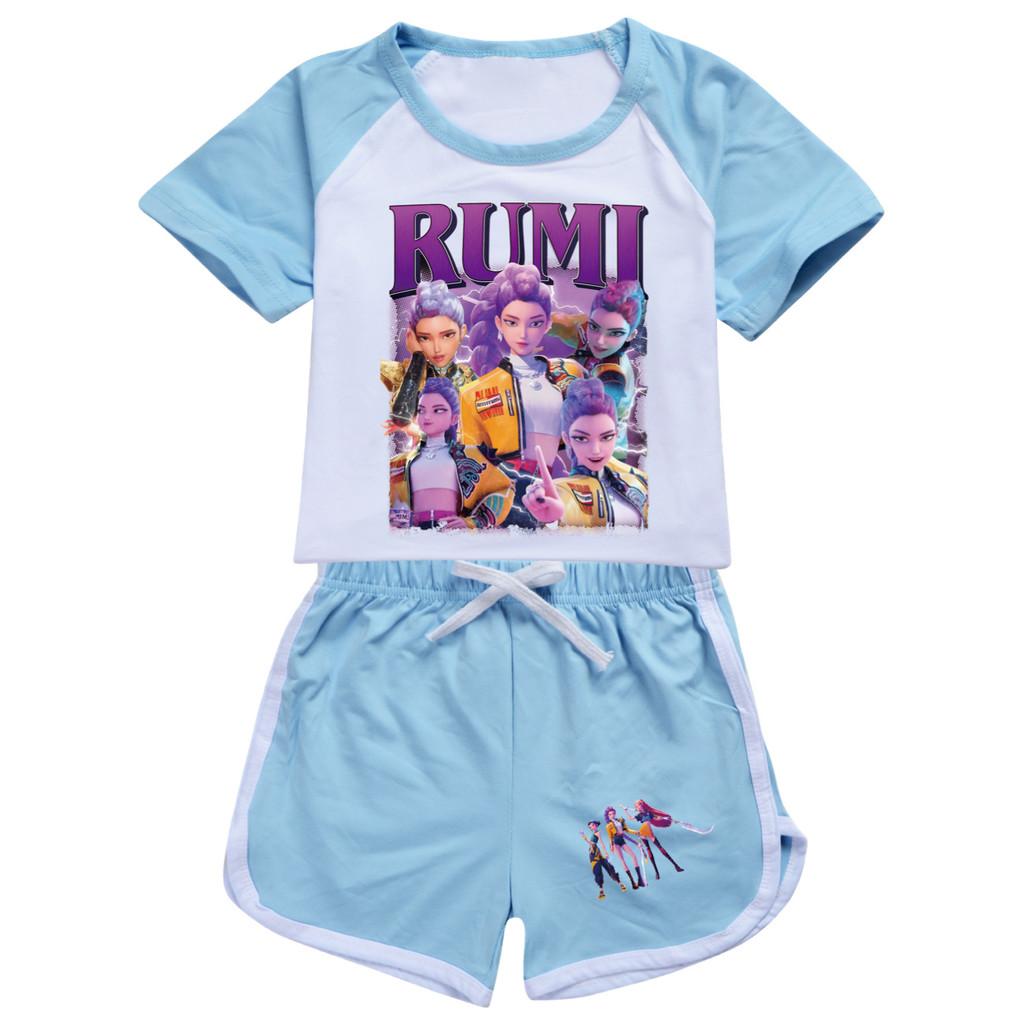 4836 Kids Girls POP Rumi Zoey Mira Print T-shirt Shorts Sport Tracksuit Clothes Set
