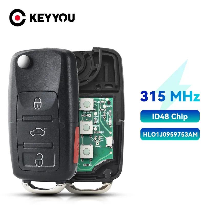 KEYYOU For VW Volkswagen Jetta Beetle Golf GTI Passat Flip Key Car Remote Key Entry Transmitter Fob 315Mhz ID48 Chip 1J0959753AM