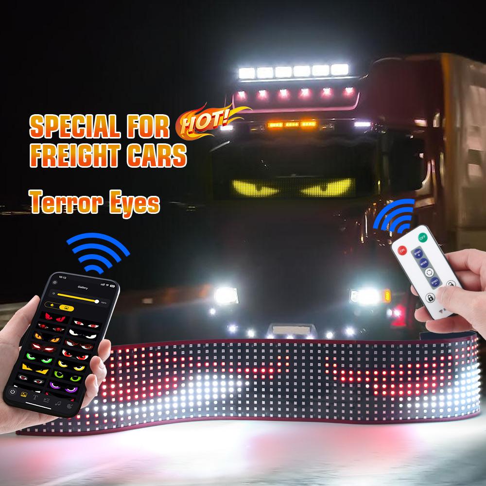New APP LED Truck Car Devil Eye Light Music Microphone Mode Custom For Board Windshield Text Pattern Lighting Display 24V Remote