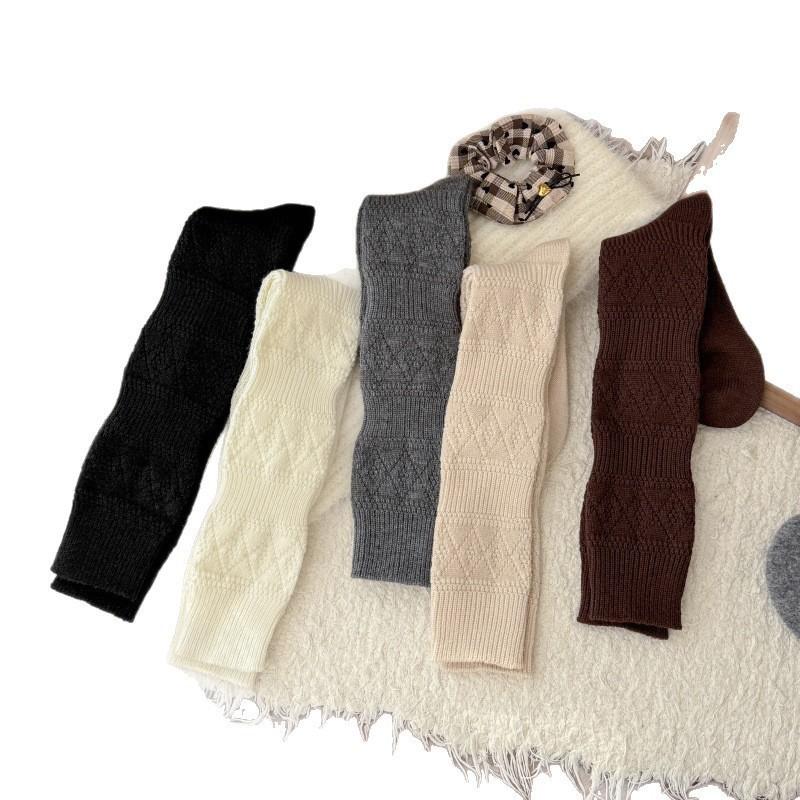 Cashmere Calf Socks Thickened Wool Stockings Korean Simple Diamond Lattice Dark Pattern Half Leg Socks Slim Calf Socks