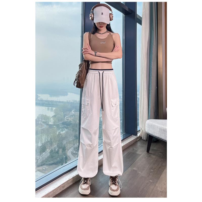 Summer new quick-drying tied feet wide legs two wear high waist splicing casual loose sweatpants