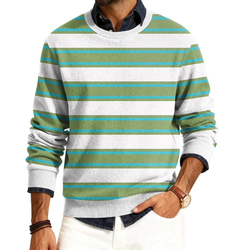 Men's Round Neck Long Sleeve Ribbed Knit Pullover