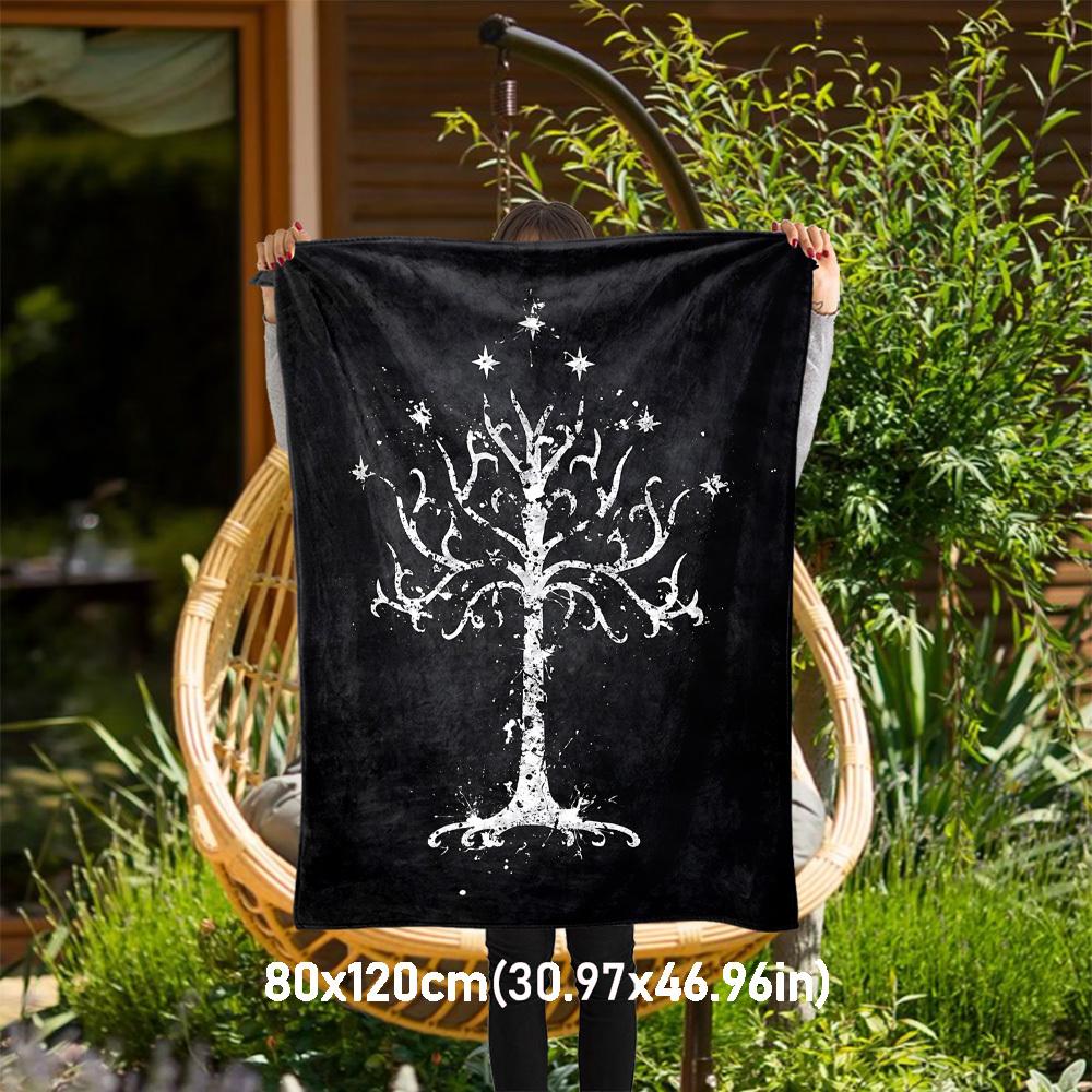 1pc tree of gondor white splatter art - Throw Blanket, Soft, Flannel Blankets, Living Room, All Seasons Use-1021037 80x120cm