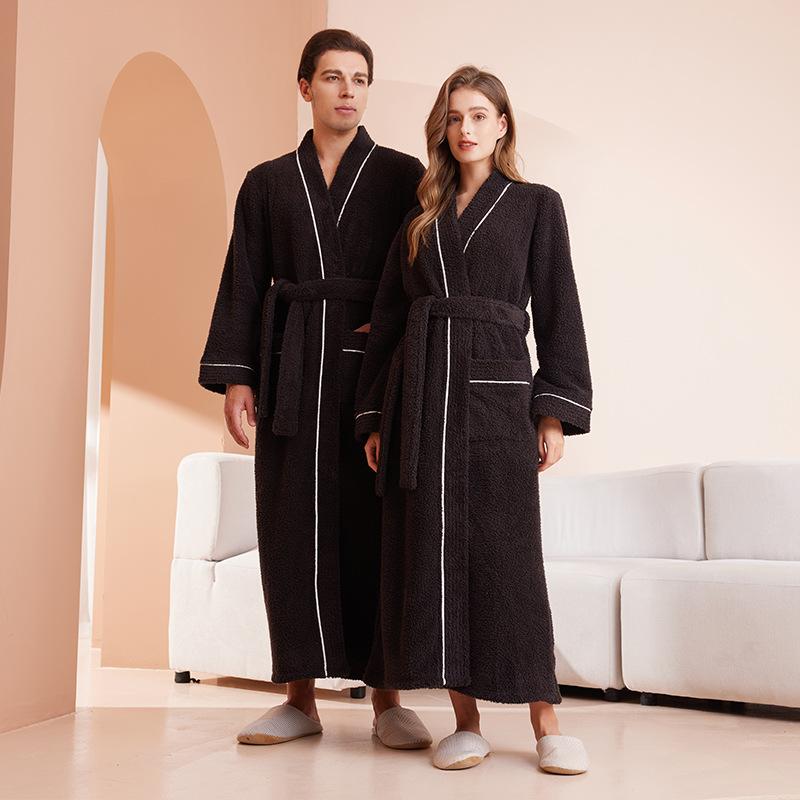 Shawl Collar Robes for Men Full Length Fleece Plush Bathrobes Soft Spa House Coat with Pockets Fluffy Spa Robes Unisex Winter Cozy Warm Spa Long Robe