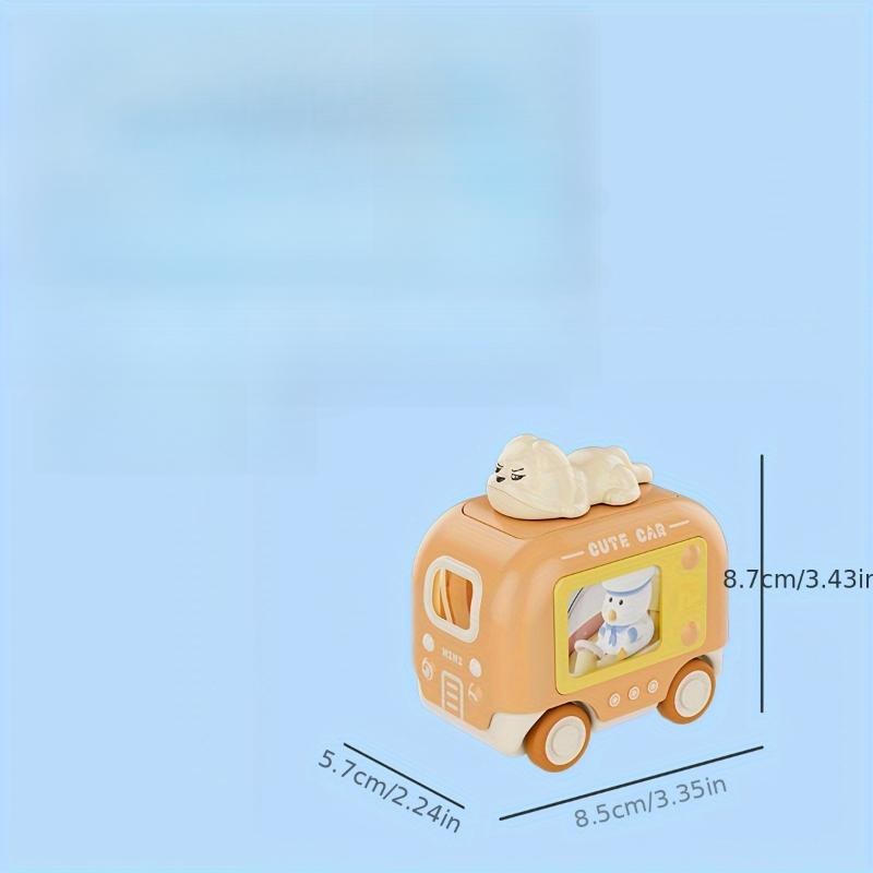 4pcs set of children's press along bus inertial car cartoon animal set, press along car toys birthday, Halloween Christmas gifts