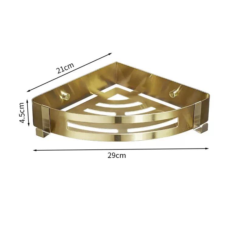 Brushed Gold Corner Shelf 304 Stainless Steel Wall Mounted Bathroom Shower Rack Storage Organizer Bathroom Corner Shelf