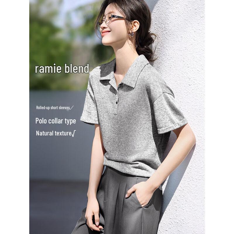 Women s Linen Blend Polo Short Sleeve Blouse S