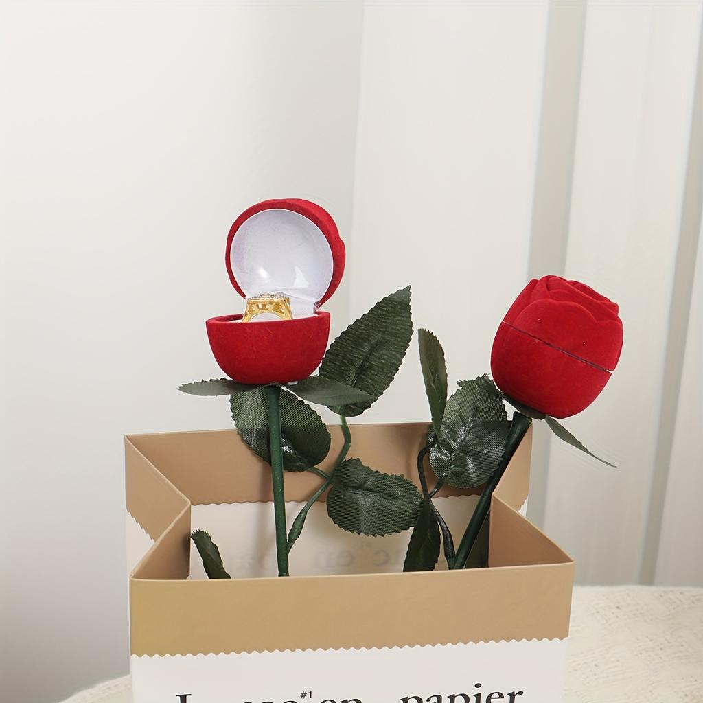 1 Stück - Simulierte Rosen-Ringbox, Rosenstrauß-Verlobungsringbox, Heiratsantrags-Ringbox, hochzeitsspezifische romantische Geschenkbox