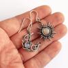 Boho Women ESun Moon Dangle Moonstone Asymmetric Hook Earrings